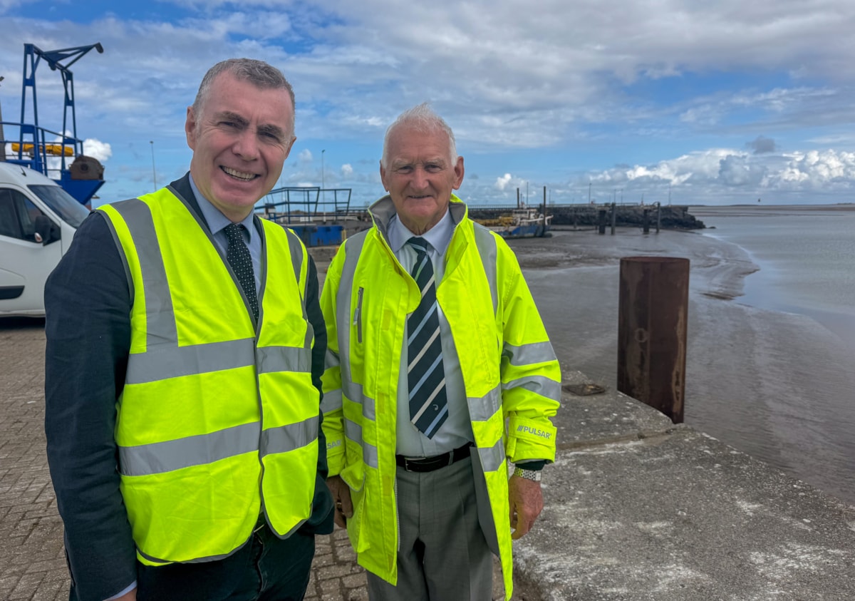 Cabinet Member for Enterprise, Connectivity and Energy, Adam Price with Jim O'Toole, Managing Director of the Port of Mostyn