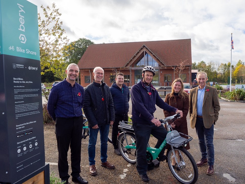 Beryl Norwich Scheme Leader Danny Quinton (centre) launches the new Wymondham bays with representatives from Norfolk County Council