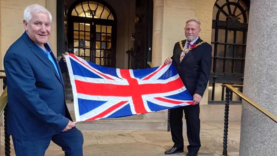 cllr patrick harley and the mayor of dudley wishing the king a happy birthday