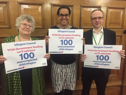 (From left) Cllr Sue Lukes, Cllr Kaya Comer-Schwartz and Islington Council Leader Cllr Richard Watts pledge to welcome child refugees with government funding
