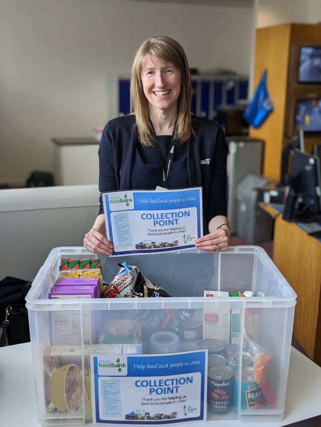 Shift station manager Margaret Edge at the food bank collection point in Manchester Piccadilly station