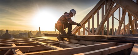 man on roof house building