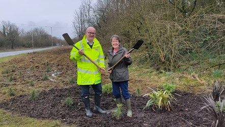 Councillor Shaun Turner and Councillor Carole Haythornthwaite planted the 500th tree