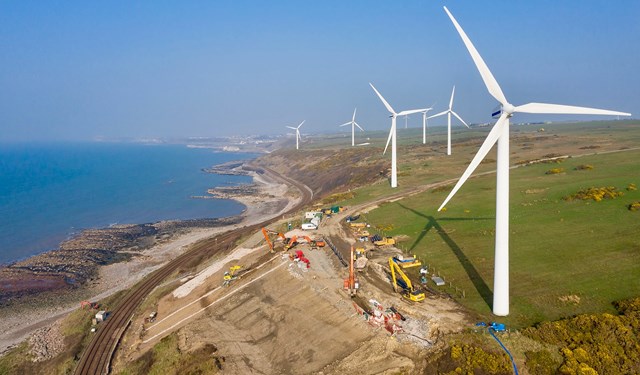 Mammoth project to move 50,000 tonnes of earth on West Cumbrian coast line: Aerial view of Lowca landslip work - Photo credit: J Murphy & Sons