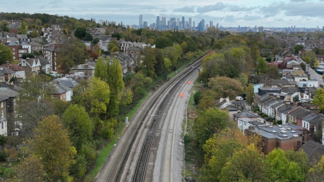 Aerial view of track between Honor Oak Park and Brockley looking north: Aerial view of track between Honor Oak Park and Brockley looking north