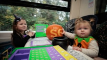 Imogen (5) and Bryony (11 months) playing ghostly games: Imogen (5) and Bryony (11 months) playing ghostly games