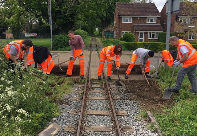 Network Rail volunteers working on Leighton Buzzard Railway