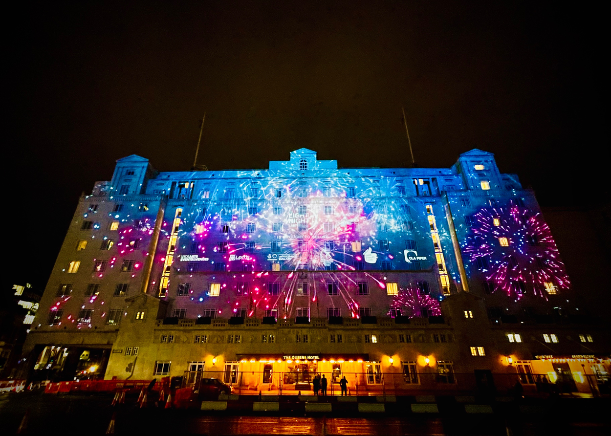 Light Night 2022: Joyride at The Queens Hotel, one of 50 stunning illuminated installations which transformed Leeds city centre during one of the country's biggest annual arts events.