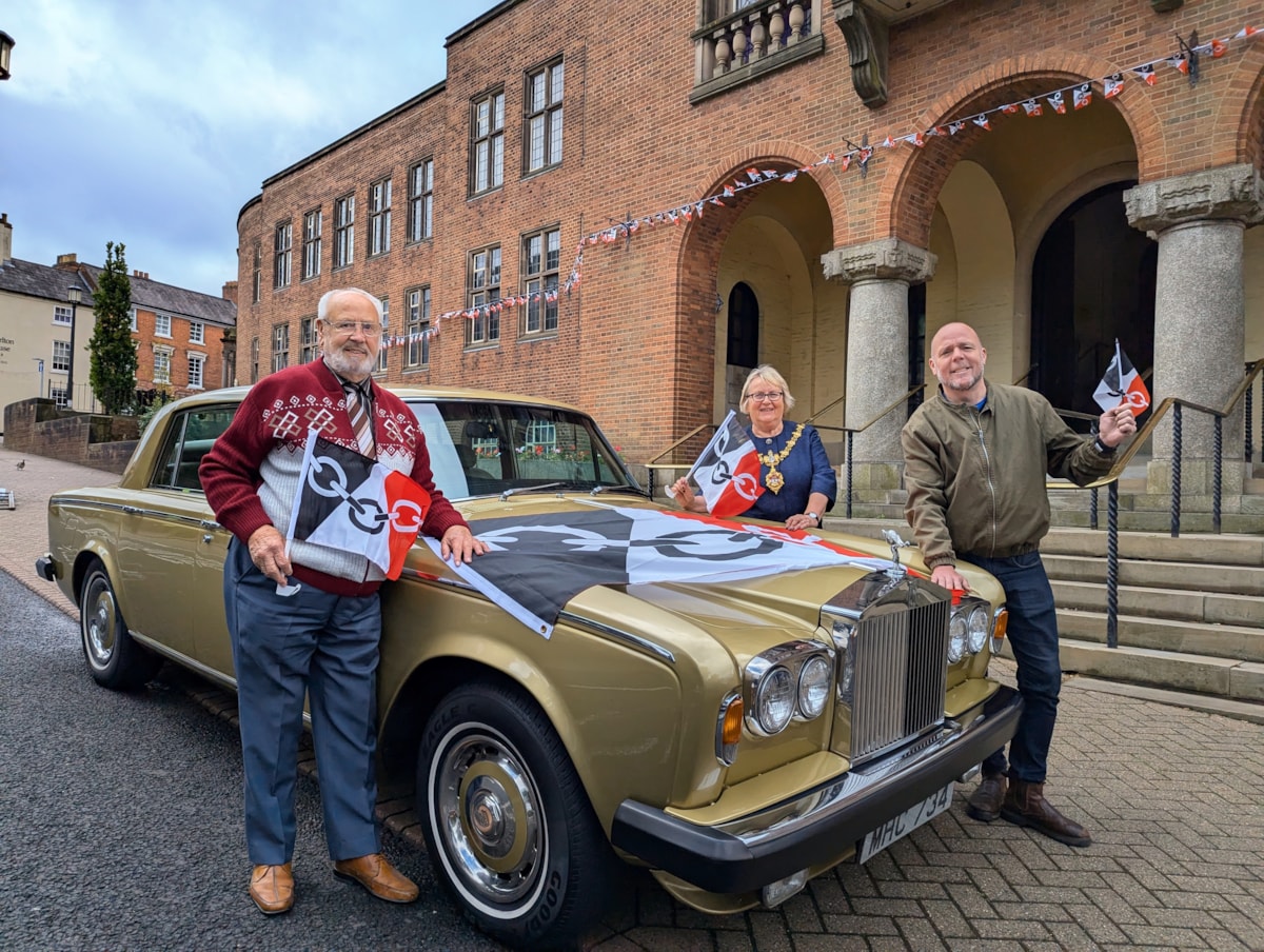 Maurice Cole, of the West Midlands Classic Car Club, with Black Country Festival co-organiser James Stevens and the Mayor of Dudley, Cllr Hilary Bills