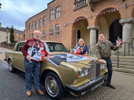 Maurice Cole, of the West Midlands Classic Car Club, with Black Country Festival co-organiser James Stevens and the Mayor of Dudley, Cllr Hilary Bills