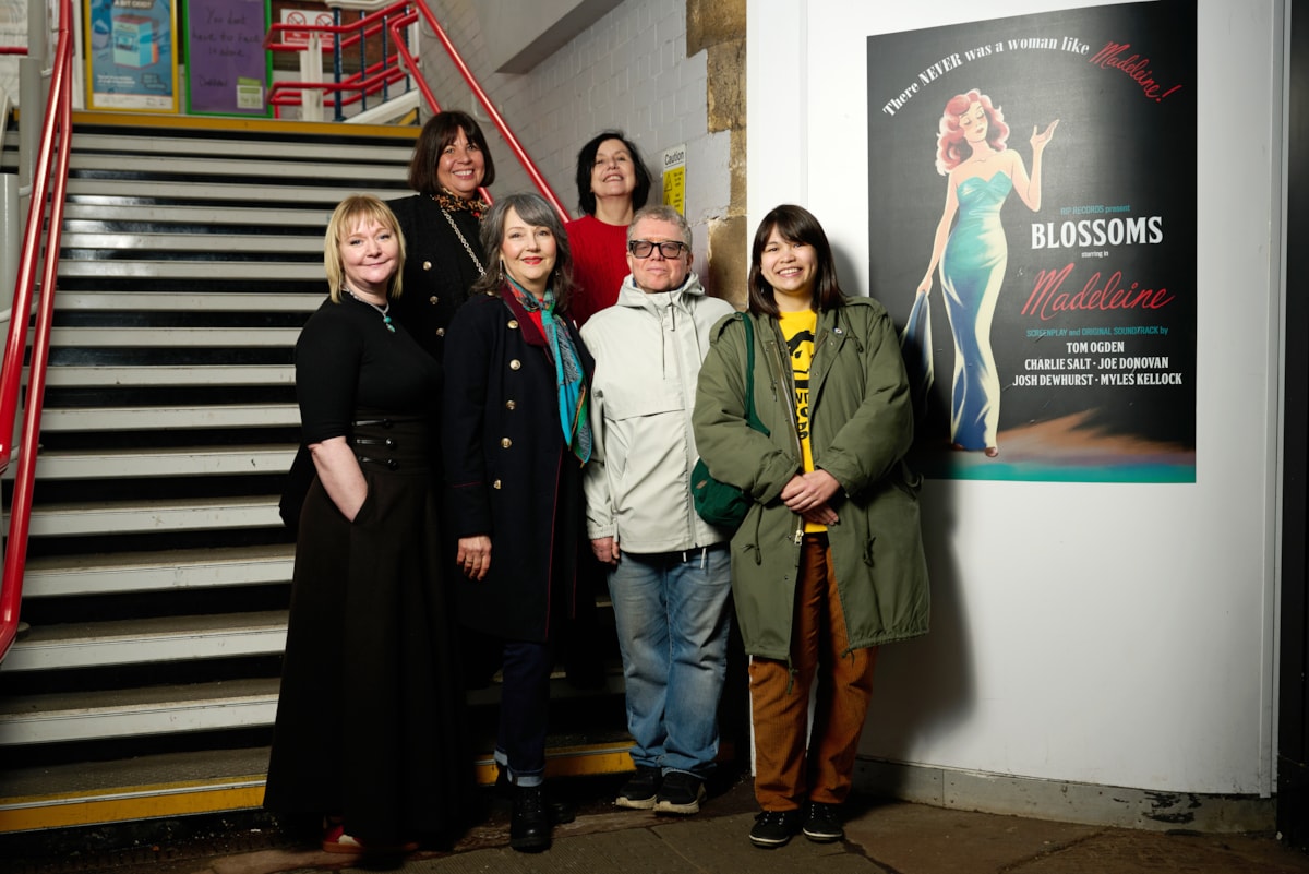 Left to Right: Gillian Renshaw (Community Rail Officer at both Crewe to Manchester and South East Manchester CRPs); Lisa Musgrave (Avanti West Coast Station Manager at Stockport); artist, Viv Lally; Rosemary Barratt (Seven Miles Out Arts); John Barratt (Seven Miles Out Arts); artist, Tamsyn Kushner)