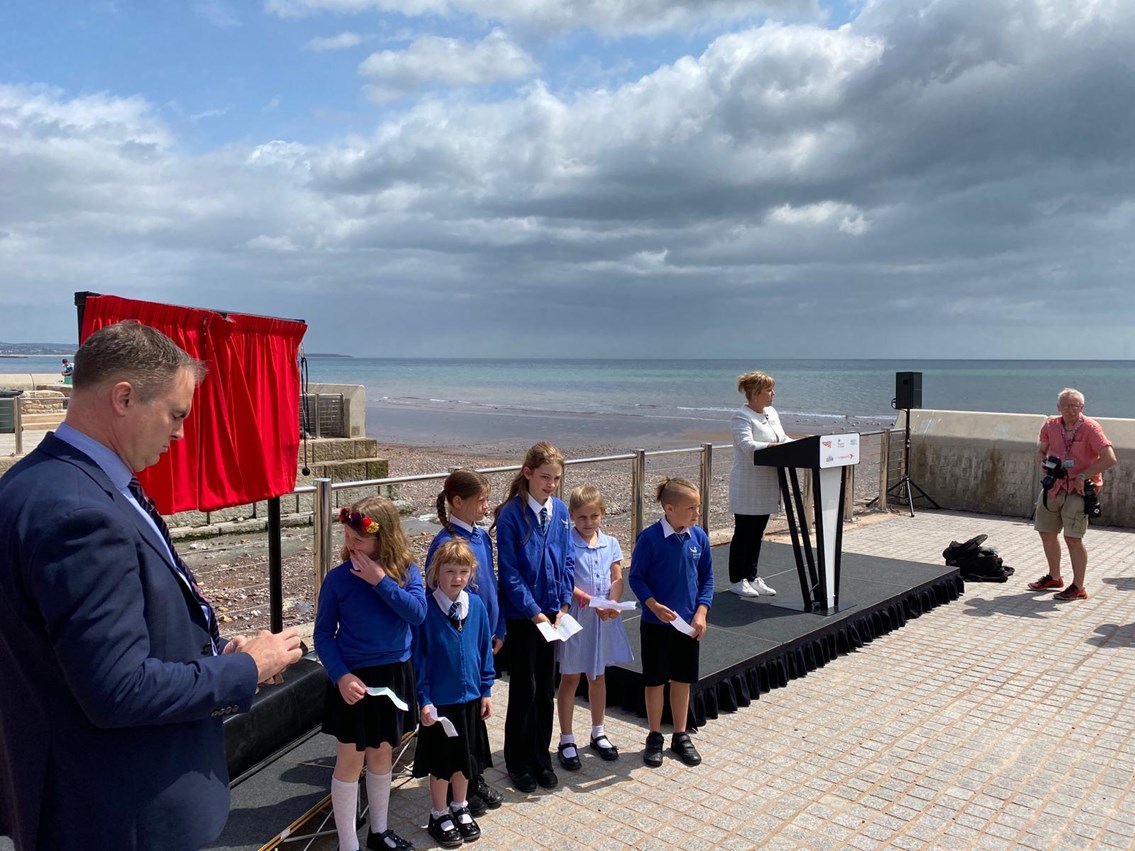Pupils from Westcliff Primary Academy in Dawlish read poem about sea wall 03072023 