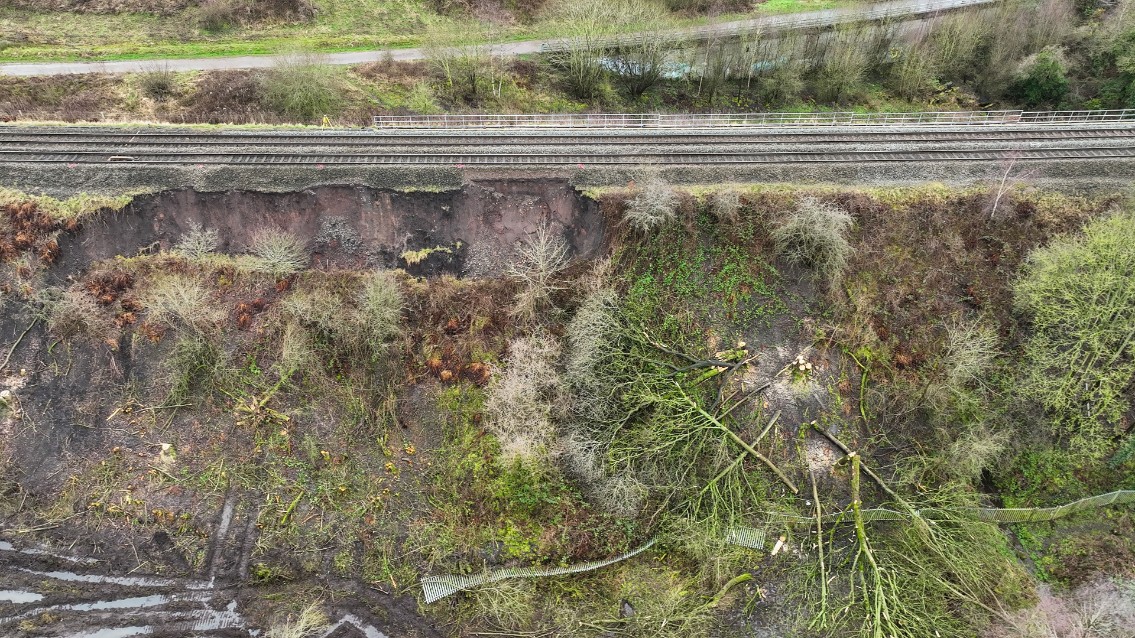 Aerial view of the landslip - close up