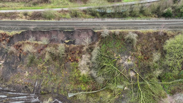 Aerial view of the landslip - close up: Aerial view of the landslip - close up