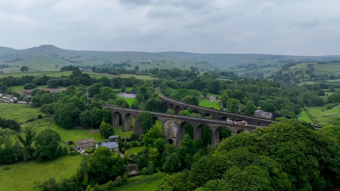 Chapel Milton Viaduct with Peaks in the background