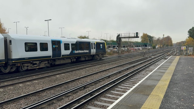 STARTING MONDAY: Vital engineering work in the Woking area to impact Main Line services over Christmas and New Year: An SWR train at Brookwood station