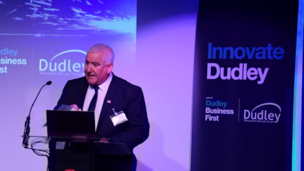 Cllr Patrick Harley speaking at the Innovate Dudley Expo