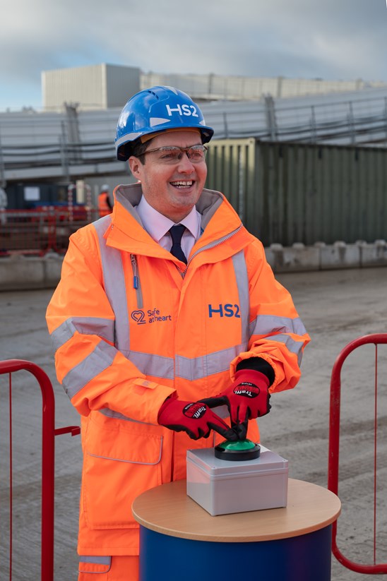 HS2 Minister Huw Merriman officially launches the West London spoil conveyor at HS2's Old Oak Common site-5: Huw Merriman MP, Minster for Rail