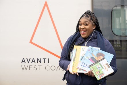 World Book Day Photo 1: Avanti West Coast On Board Customer Service Assistance Bianca Dennis with some of the books donated to schools.
