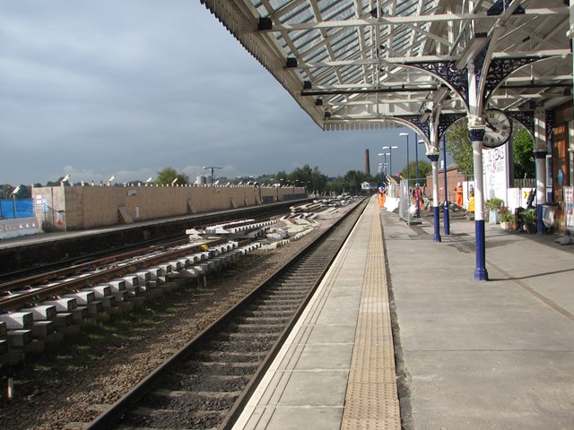 Stalybridge track renewal work: General shot of the west end of the station during £20m renewal work
