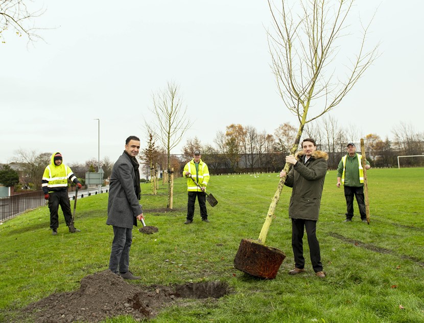 First trees planted on A61(South) Connecting Leeds scheme to celebrate National Tree Week.: Cllr Rafique. Cllr Wray. Pepper Rd. Hunslet