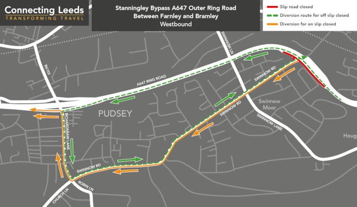 Stanningley bypass eastbound diversion July 24: Stanningley bypass eastbound diversion July 24