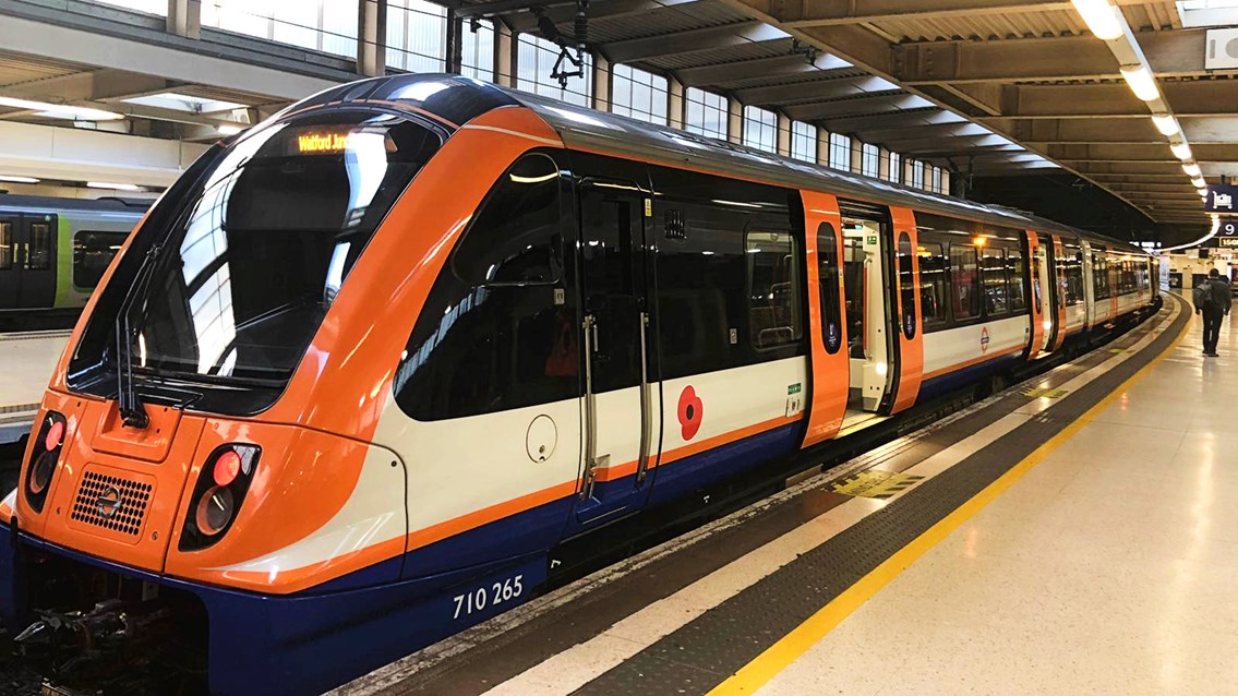 London Overground train at London Euston station November 2022