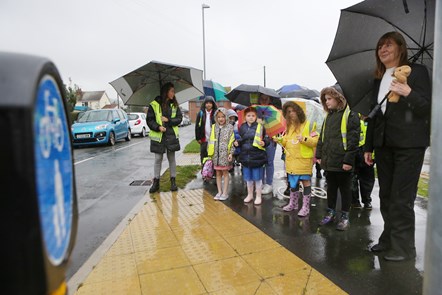 Minister for North Wales, Lesley Griffiths with pupils from Ysgol Sant Elfod Primary School, Abergele