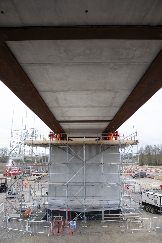 Westbury Viaduct deck from below showing the double composite structure March 2024