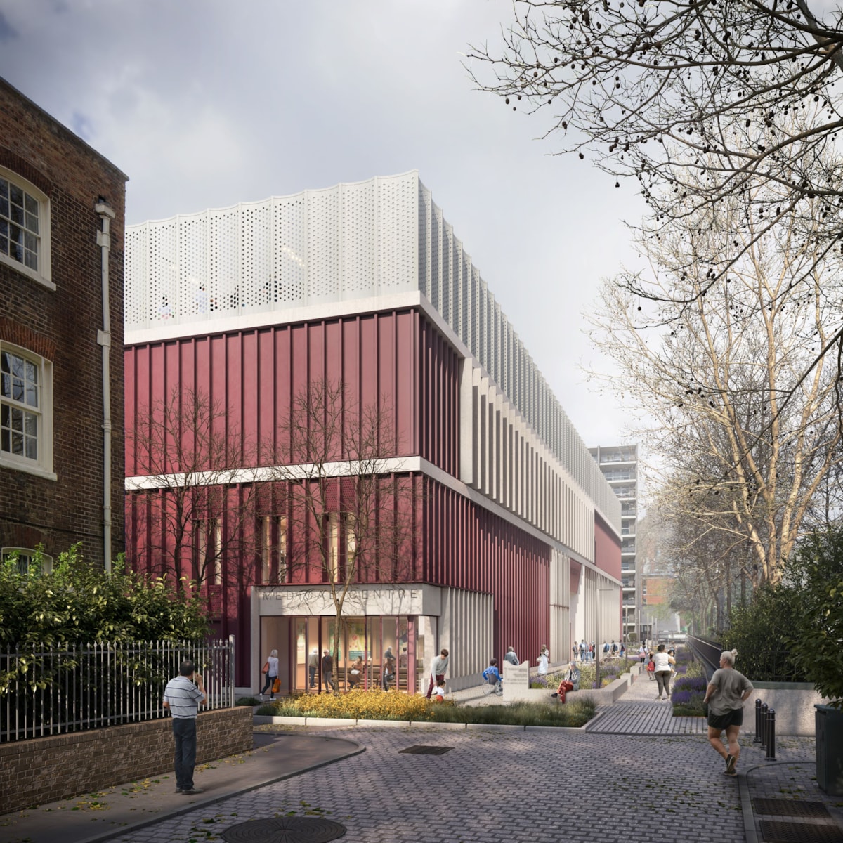 Medical centre viewed from Helmet Row - Finsbury Leisure Centre