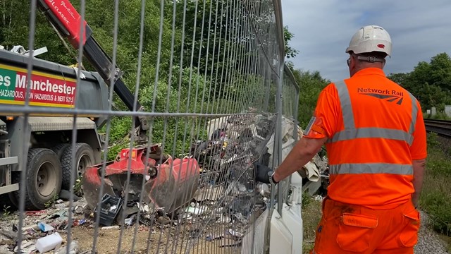 Network Rail's Russell Pike overseeing fly tipping clearance in Stalybridge