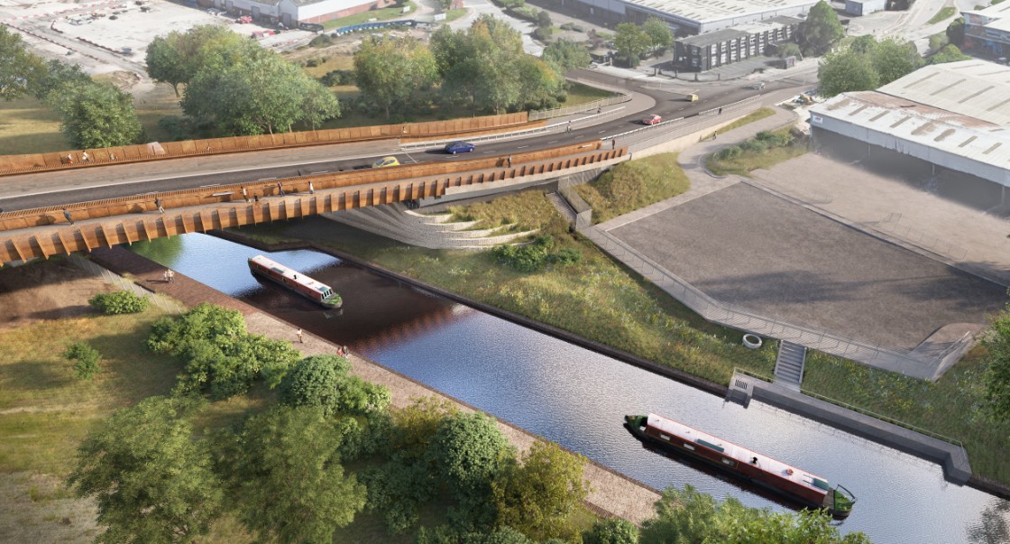 Saltley Viaduct aerial view over the canal