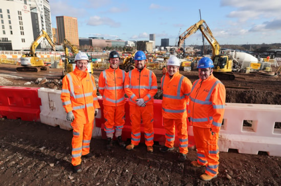 MPB wins Curzon Street Station substructure contract: From left to right: Gerard Smith (Skills and Employment Lead at MDJV), Michael Begley (MPB Project Director - Curzon Street Station), Sean Boyle (MPB Board Director and business owner), Dave Lock (HS2’s Project Client Director), Patrick Boyle (MPB Board Director and business owner)