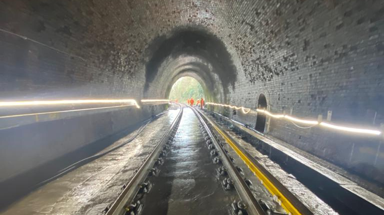 New track slab and track inside Mountfield Tunnel