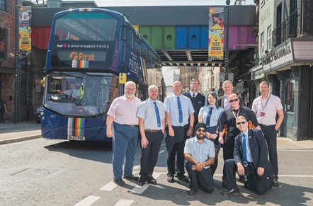 First Bus Leeds depot team with Pride bus 1