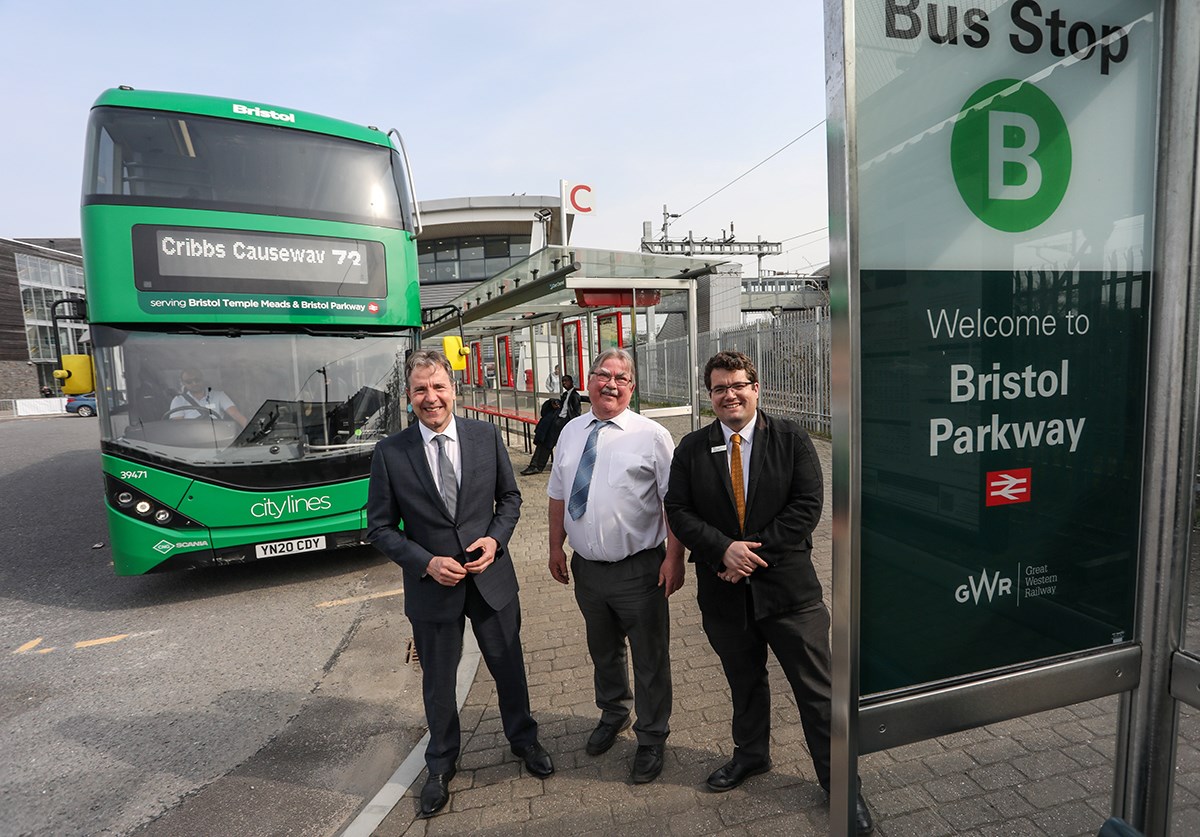 Picture shows left to right: West of England Metro Mayor Dan Norris; Cabinet Member for Regeneration, Environment and Strategic Infrastructure for South Gloucestershire Council Cllr Steve Reade, and GWR Integrated Transport Manager Luke Farley.