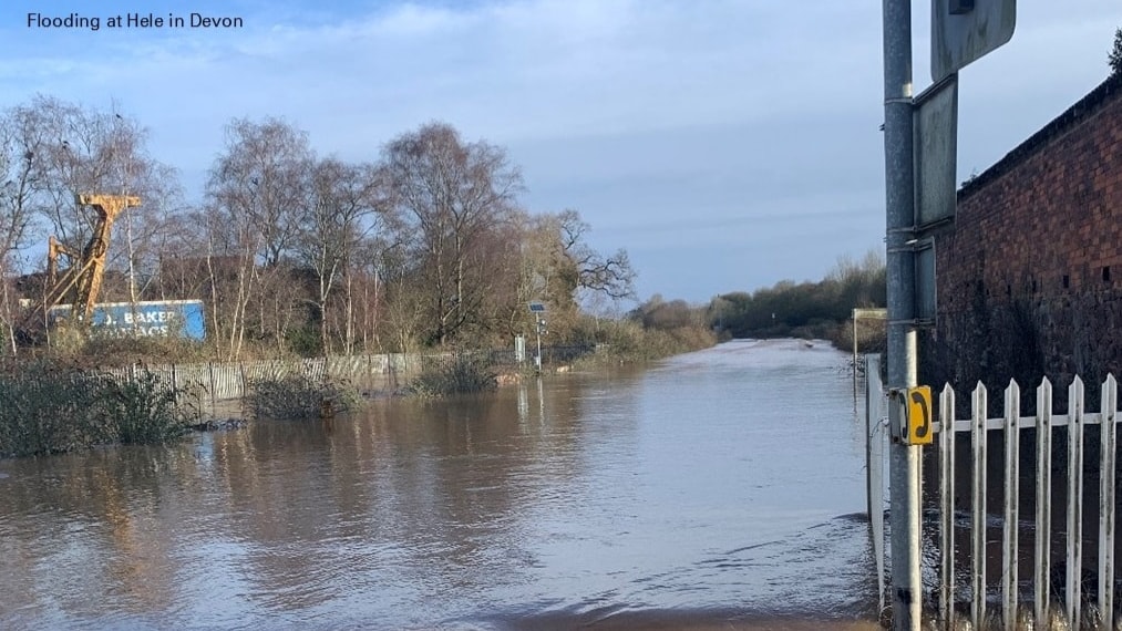 Heavy flooding continues to disrupt Devon and Cornwall rail services: Flooding at Hele in Devon