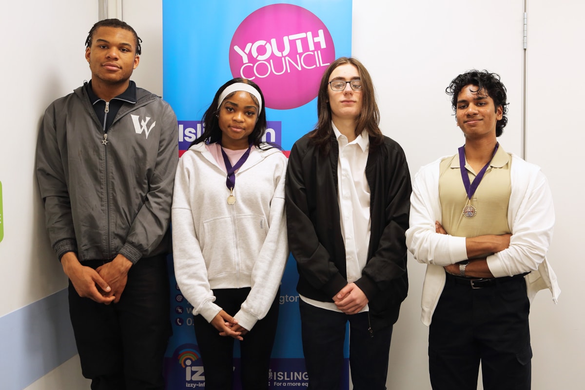 Islington Youth Council's new top team (from left) D'Eric Koy, Claris Lawrence, Harry Husband and Zackariya Yahya