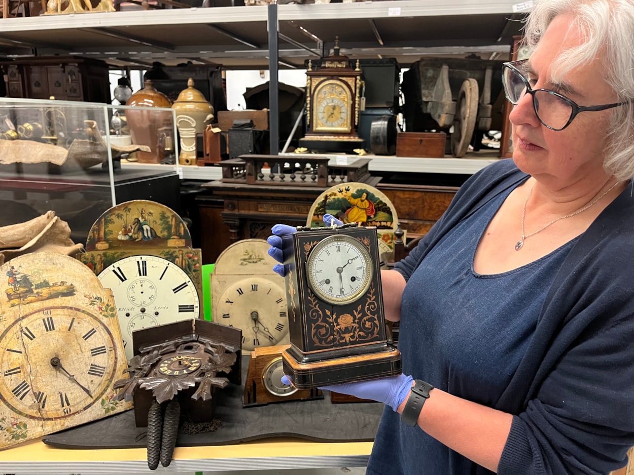 Clocks workshop: Curator Kitty Ross with some of the clocks in the Leeds Museums and Galleries collection.
The carefully curated collection of historic timepieces will be going on show at the Leeds Discovery Centre during a special family workshop exploring the art of clockmaking while looking at some of the museum’s objects.