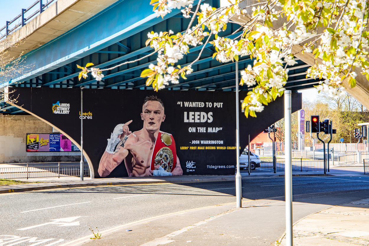 On the Pitch, Off the Pitch: On the Pitch, Off the Pitch will see five new murals created around the city, each paying tribute to the individuals, clubs and stories which have shaped the city’s rich sporting legacy.
Sporting murals already in place around Leeds include a stunning tribute to former Leeds United manager Marcelo Bielsa in Hyde Park, a mural honouring Leeds Rhinos legend Rob Burrow on the side of Leeds Beckett University and an artwork of former world champion boxer Josh Warrington under the A58 flyover.
Pic credit: Carl Milner for Visit Leeds.