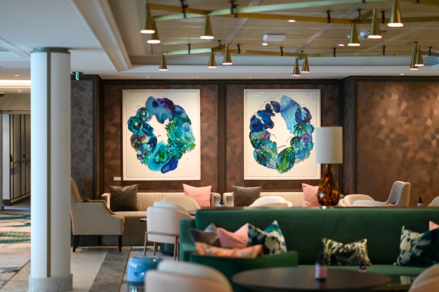 Saga Cruises' Spirit of Adventure - The Living Room and papercut ink shadows diptychs artwork 