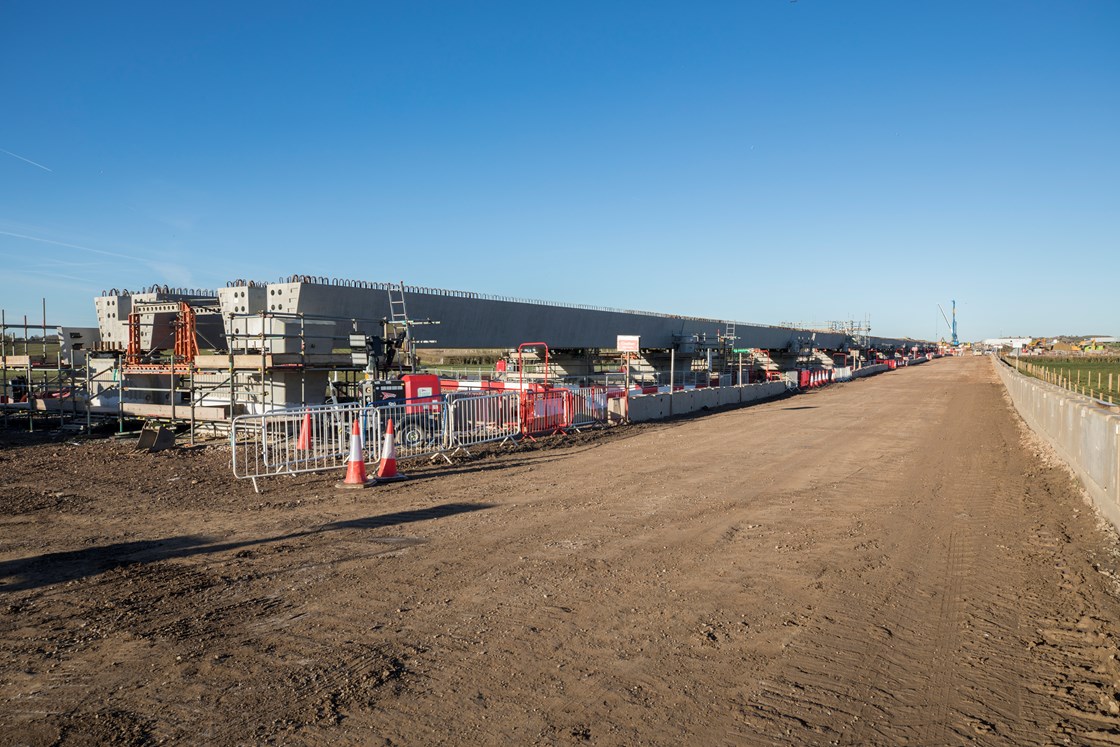 Thame Valley Viaduct beam installation seen from the adjacent haul road January 2024