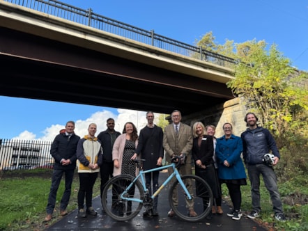 Lancashire County Councillor Warren Goldsworthy officially opens the new pathway with representatives from Preston City Council, Avanti, Network Rail, Community Rail Lancashire and staff members at Lancashire County Council