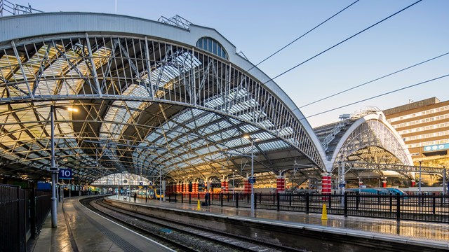 Eurovision passengers heading for Liverpool asked to 'think in threes': Liverpool Lime Street train shed from end of platforms