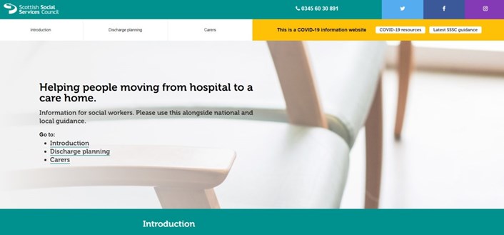 Screenshot of the Helping people moving from hospital to a care home resource
