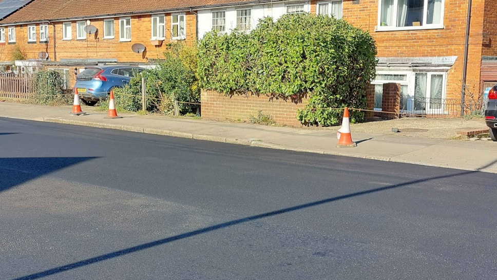A section of Norcot Road resurfaced in the previous phase of improvements in March