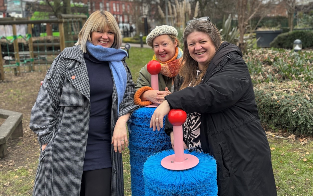 Compton 6: Pictured left to right: Stephanie Jefferies (Play Explore Art), artist Clare Devlin and Emma Bearman (Playful Anywhere) at the opening event.