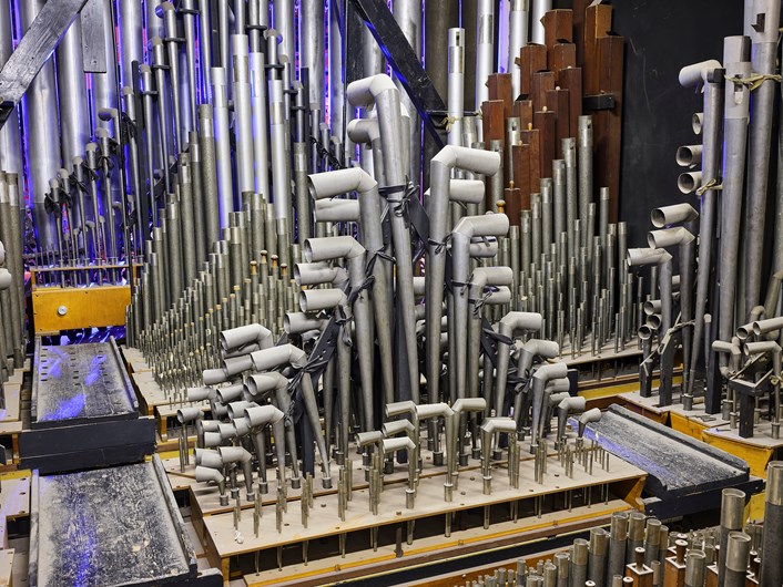 Chance to say “thank you for the music” as organ gets ready for major revamp: Interior of the Leeds Town Hall organ