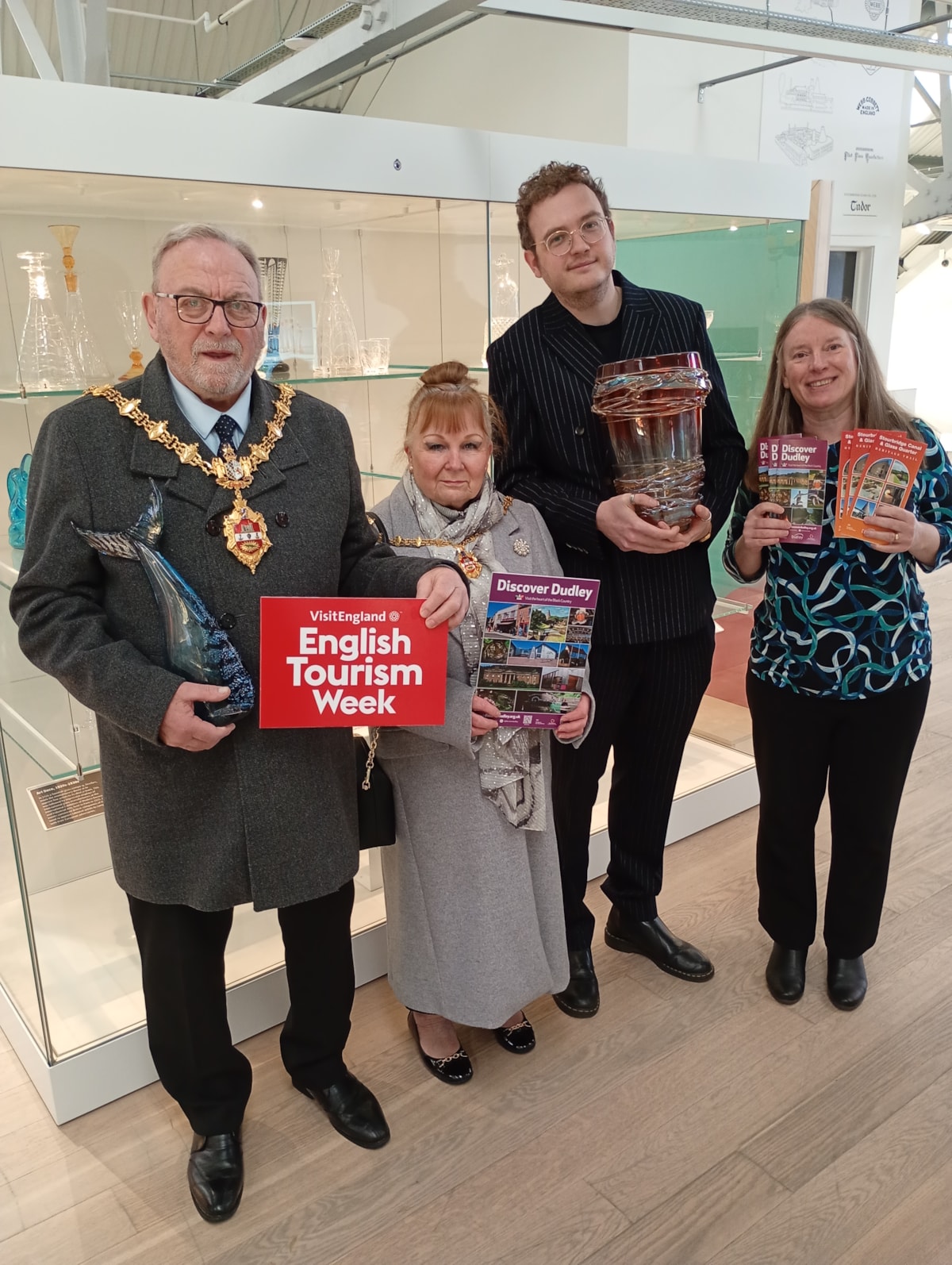 Mayor and Mayoress of Dudley with tourism officer Nicola Beckley and director of Stourbridge Glass Museum Alexander Goodge 2