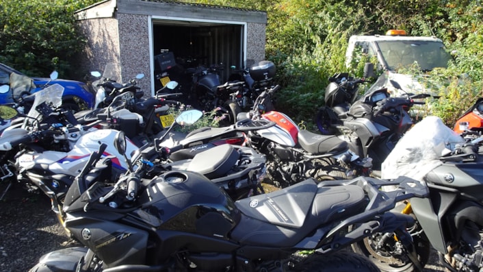 Stolen motorcycles awaiting collection at Tilbury: Stolen motorcycles awaiting collection at Tilbury